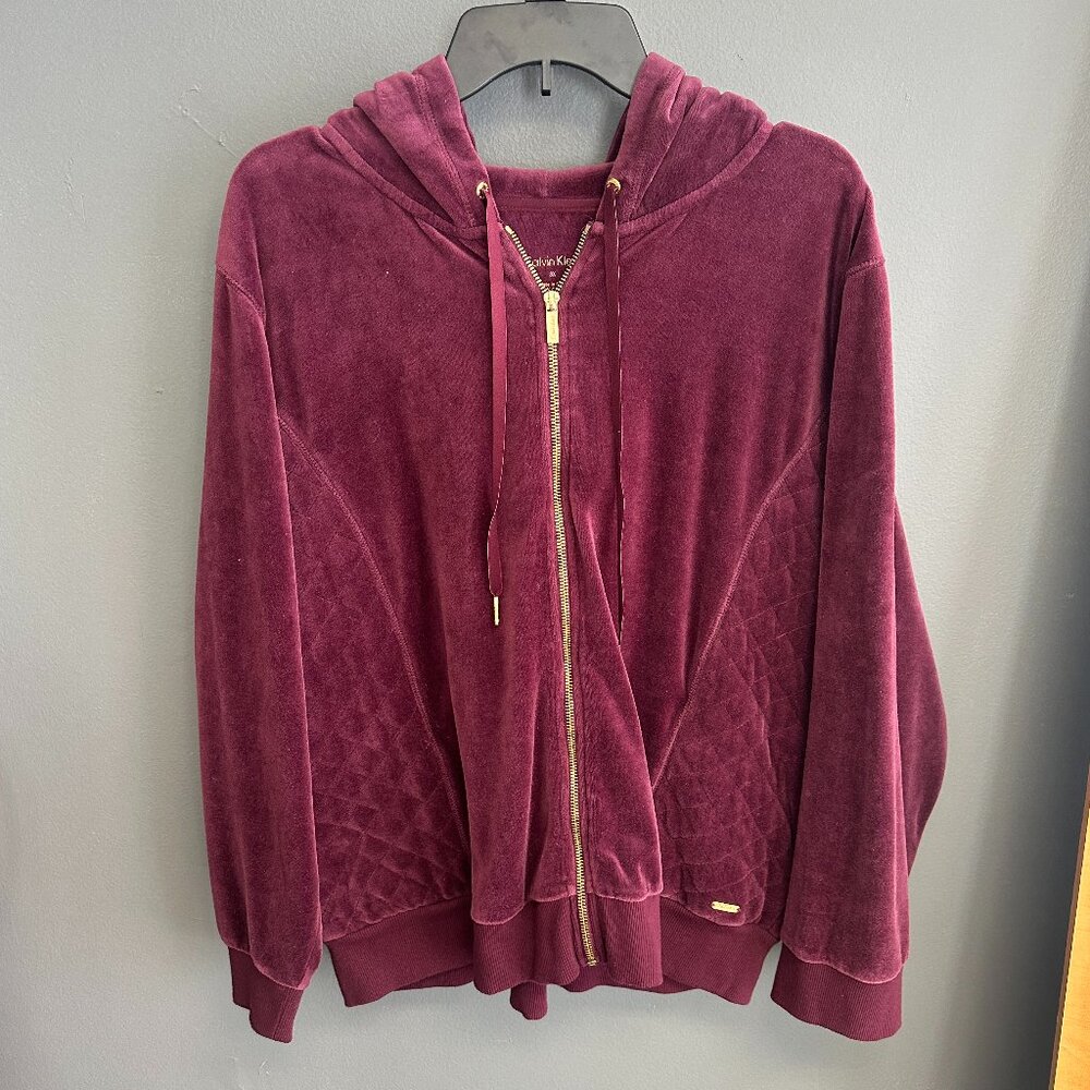 Calvin‎ Klein Burgundy Velour Zip Up Hoodie Jackets Womens Plus Size 3x Top